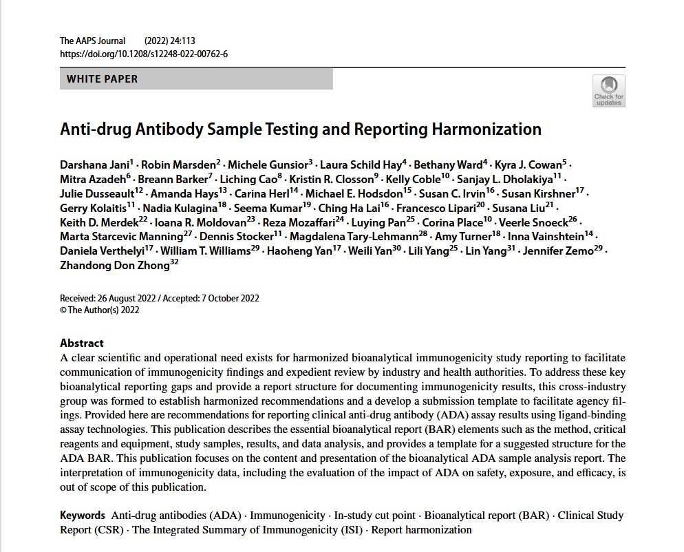 Anti‑drug Antibody Sample Testing and Reporting Harmonization